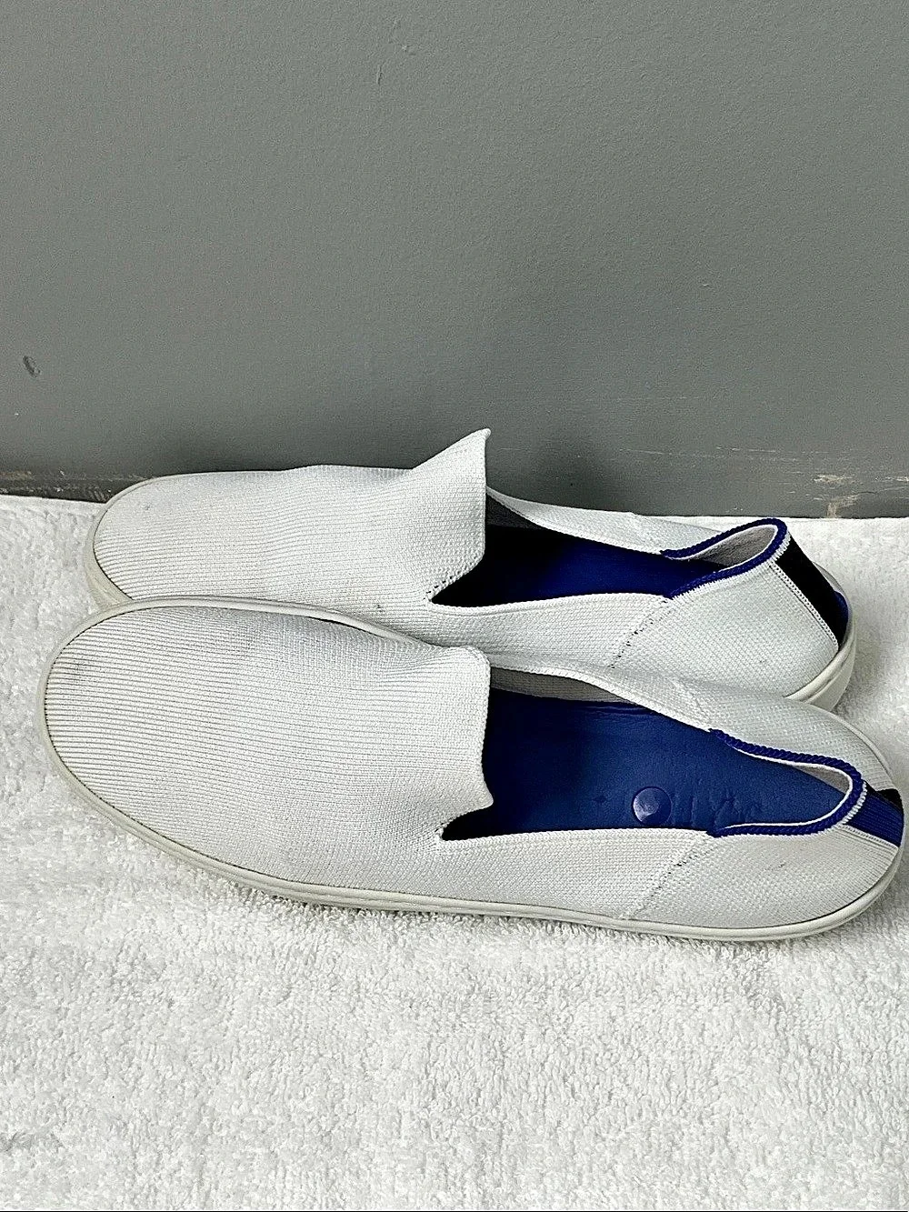 Rothy's The Original Slip On Sneaker White & Blue ,women’s size 9